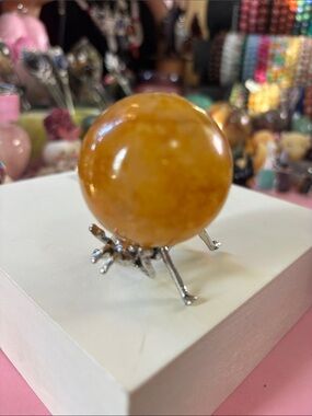 #1  Polished Golden Healer Sphere Crystal Ball on Silver Ant 🐜 Stand